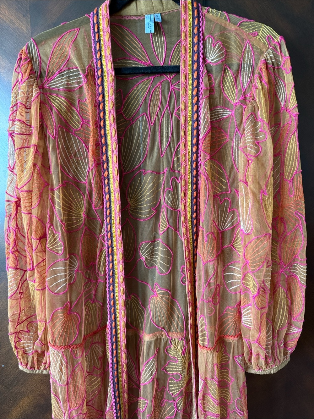 Sheer Floral Embroidered Duster Coverup in Rust Orange - Picture 5 of 8